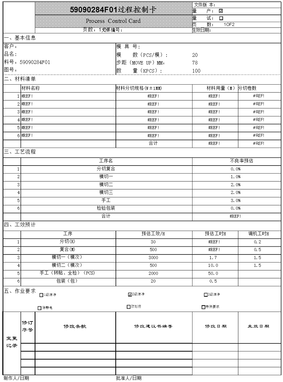 模切过程控制卡